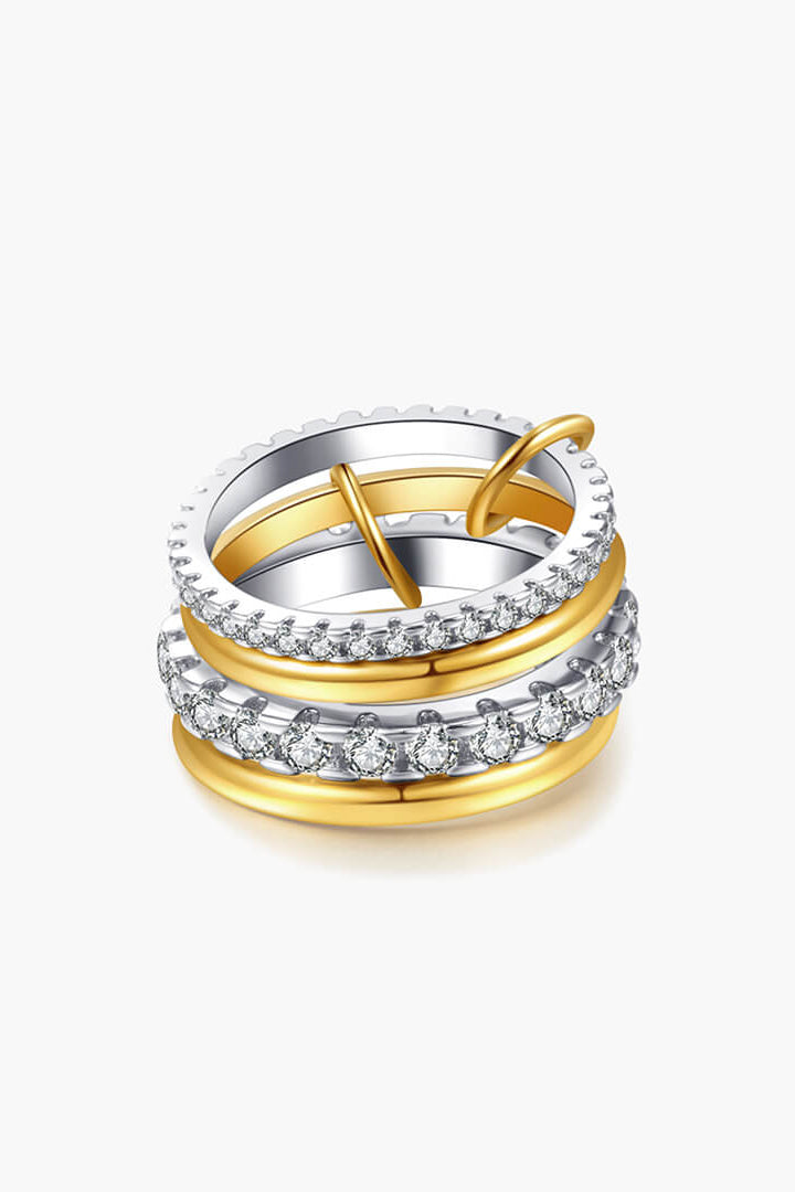 ZEYA Ramona Rhinestone Stacked Ring in two tone