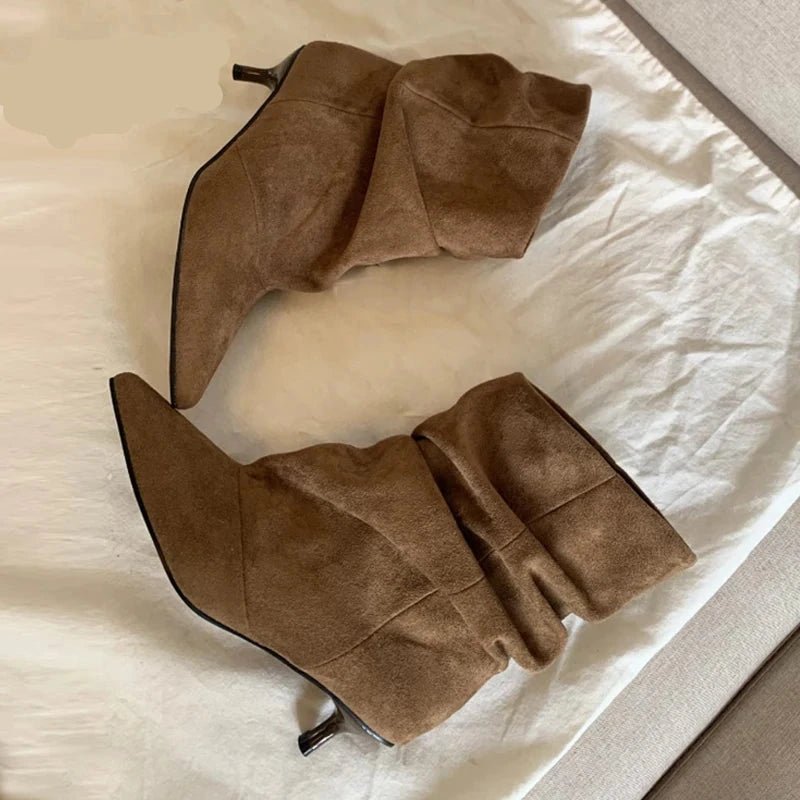 Nina Faux Suede Ruched Ankle Boots