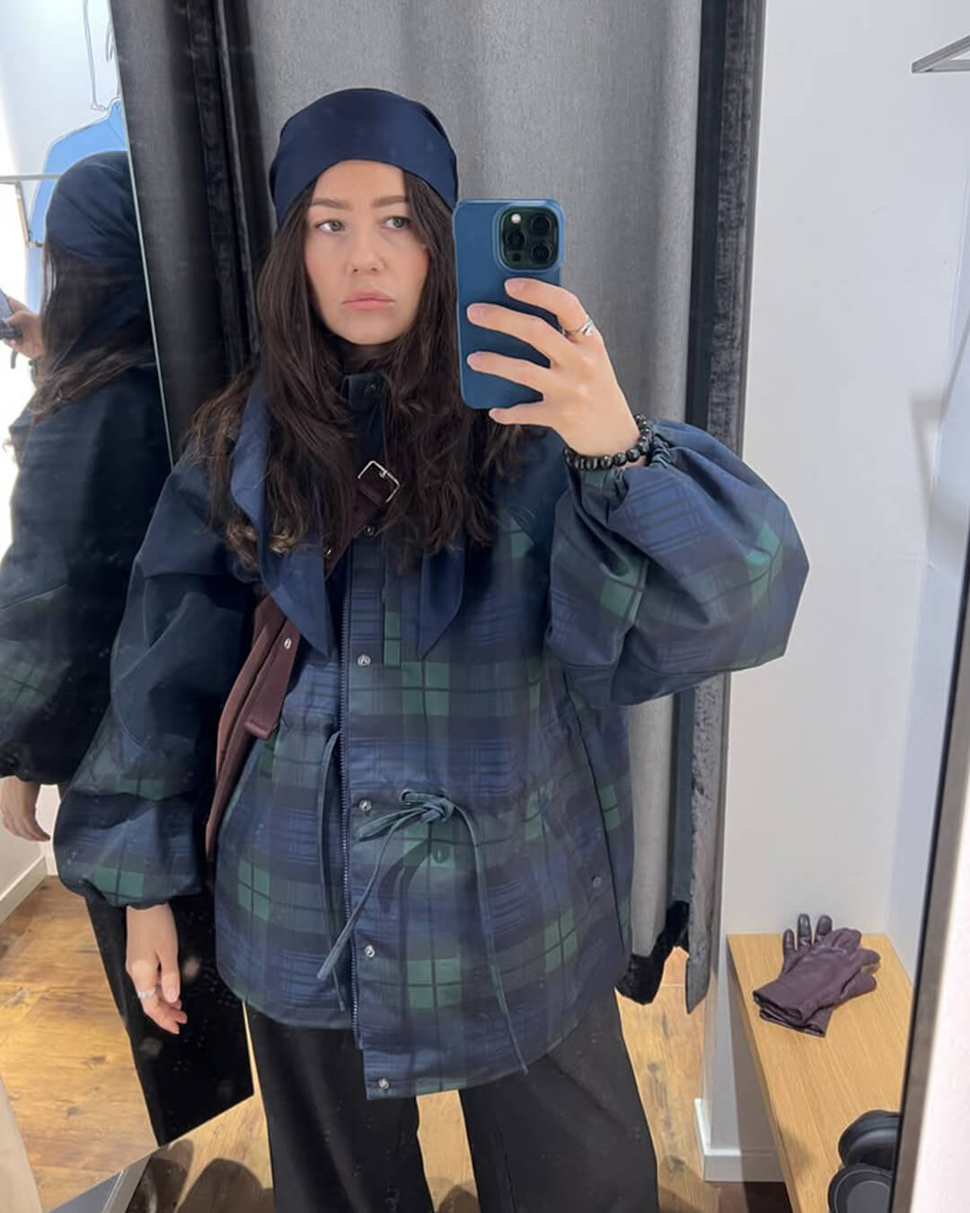 Linda oversized rutete snørejakke