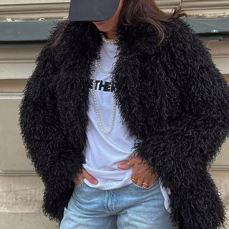 ZEYA Almira Fuzzy Faux Fur Coat in Black