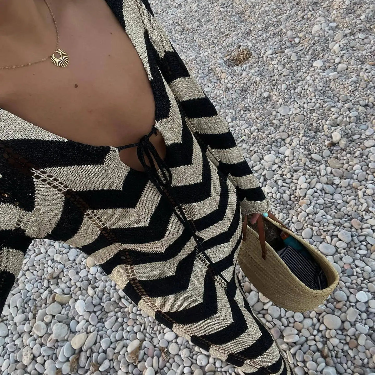 ZEYA - Aimee Striped Knit Long Sleeve Maxi Dress