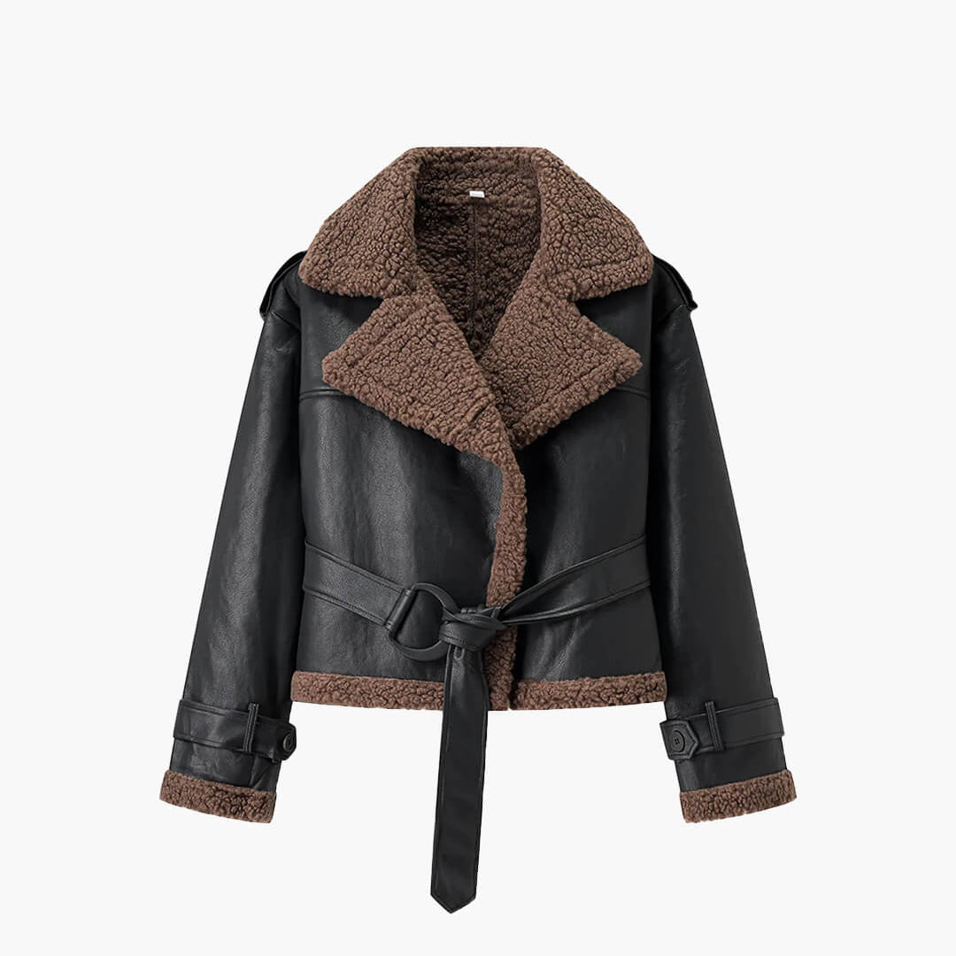 ZEYA - Alessia Short Belted Faux Leather Jacket