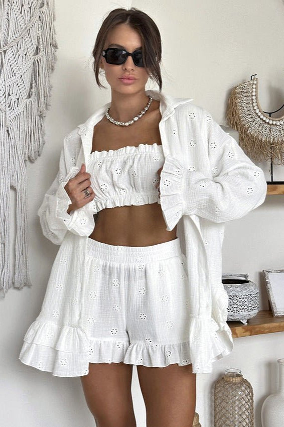 ZEYA - Anna Eyelet Ruffle Shorts Three-Piece Set