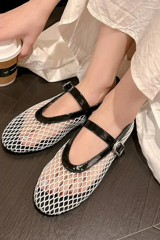 ZEYA - Beatrice Buckled Mesh Ballet Flats