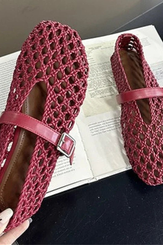 ZEYA - Bianca Woven Hollow Flat Sandals