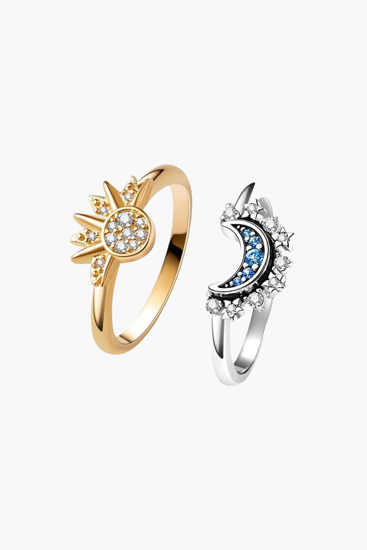 ZEYA - Brietta Celestial Sun & Moon Ring Set - Hand - Finished 14k Gold - Plated Stackable Jewelry