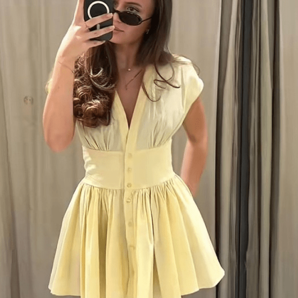 ZEYA - Brynn Pleated Button - Front Mini Dress