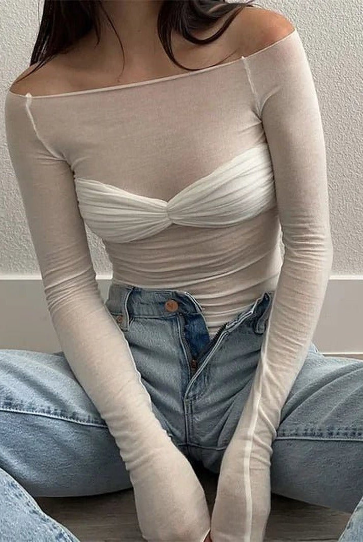 ZEYA - Camille Mesh Sheer Off-Shoulder Top