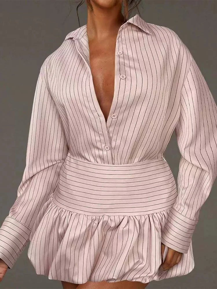 ZEYA - Camille Striped Shirt & Mini Skirt Set