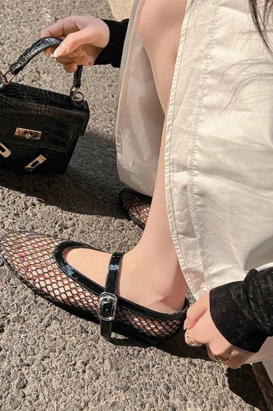 ZEYA - Celeste Buckled Mesh Ballet Flats