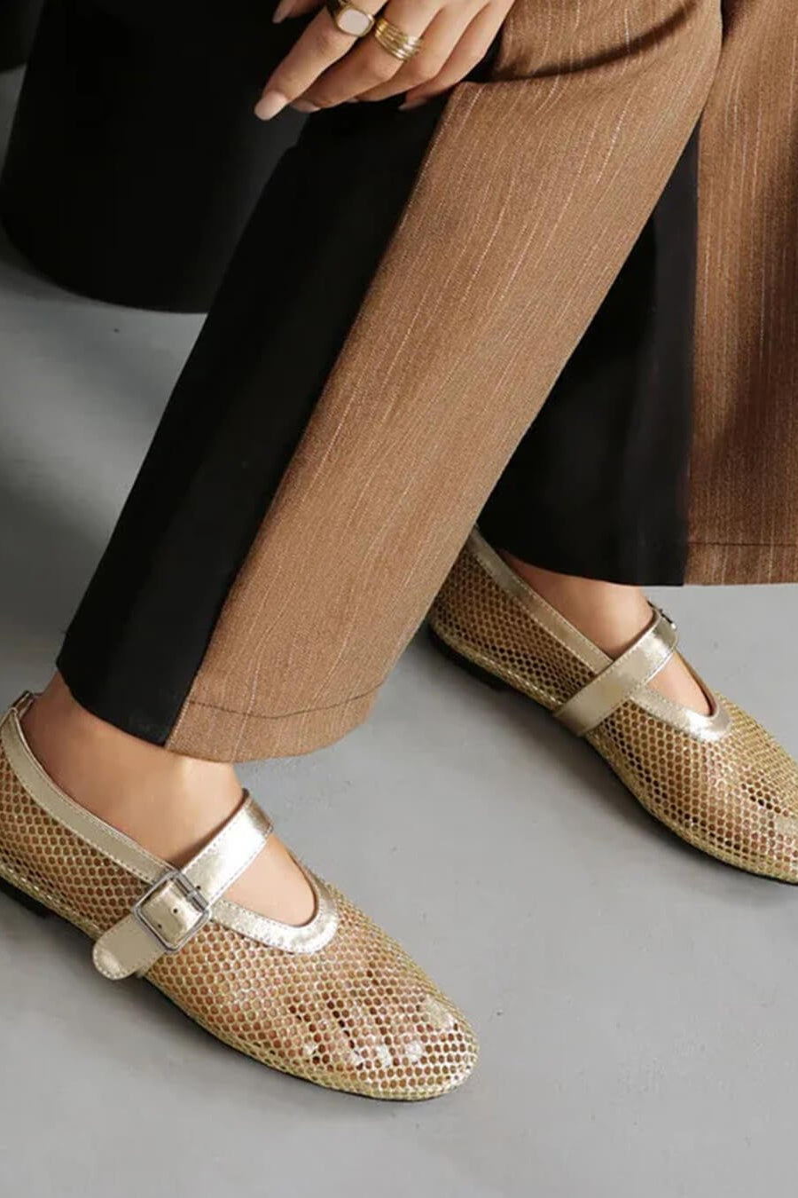 ZEYA - Celeste Buckled Mesh Ballet Flats