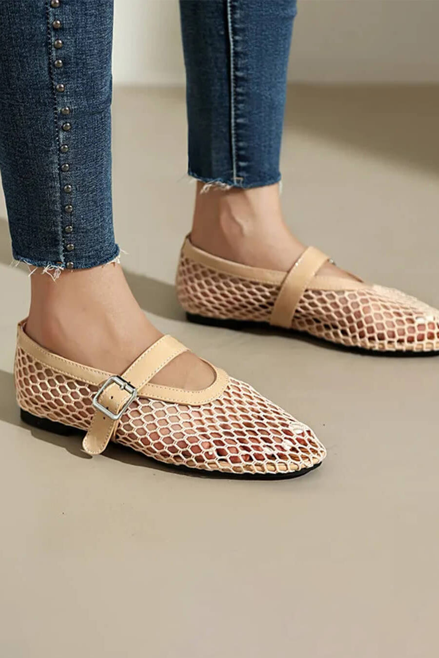 ZEYA - Celeste Buckled Mesh Ballet Flats