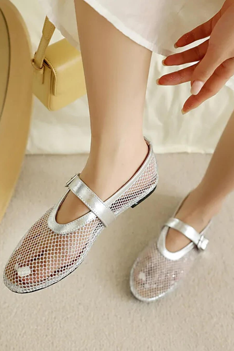 ZEYA - Celeste Buckled Mesh Ballet Flats