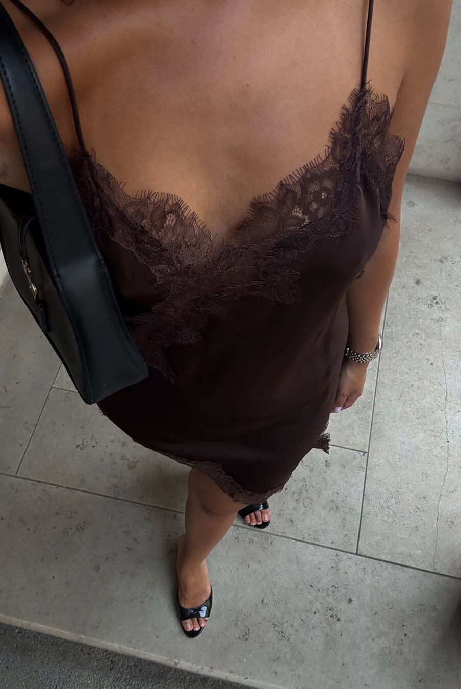 ZEYA - Chiara Asymmetric Satin Lace Midi Dress