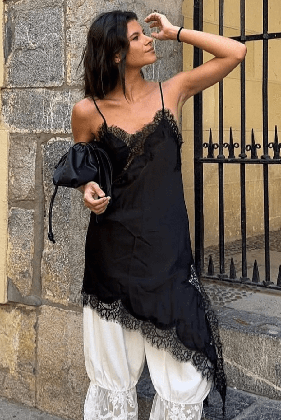 ZEYA - Chiara Asymmetric Satin Lace Midi Dress