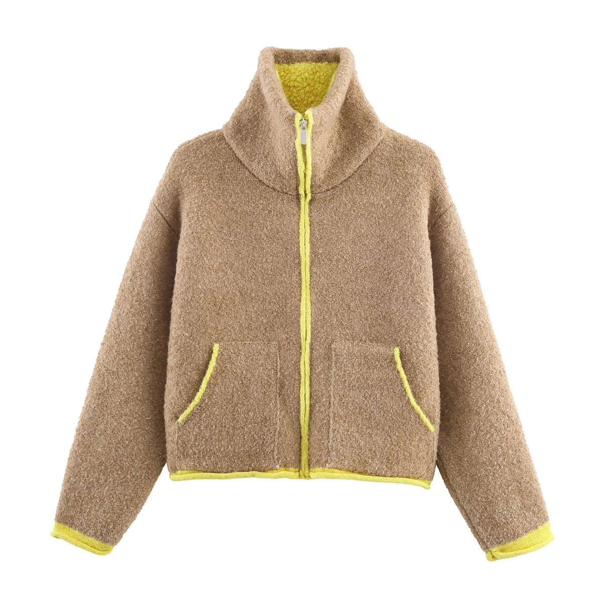 ZEYA - Chloe Stand Collar Contrast Knit Pilot Jacket
