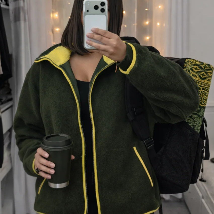 ZEYA - Chloe Stand Collar Contrast Knit Pilot Jacket