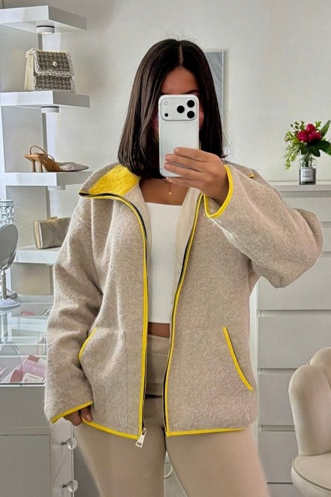 ZEYA - Chloe Stand Collar Contrast Knit Pilot Jacket