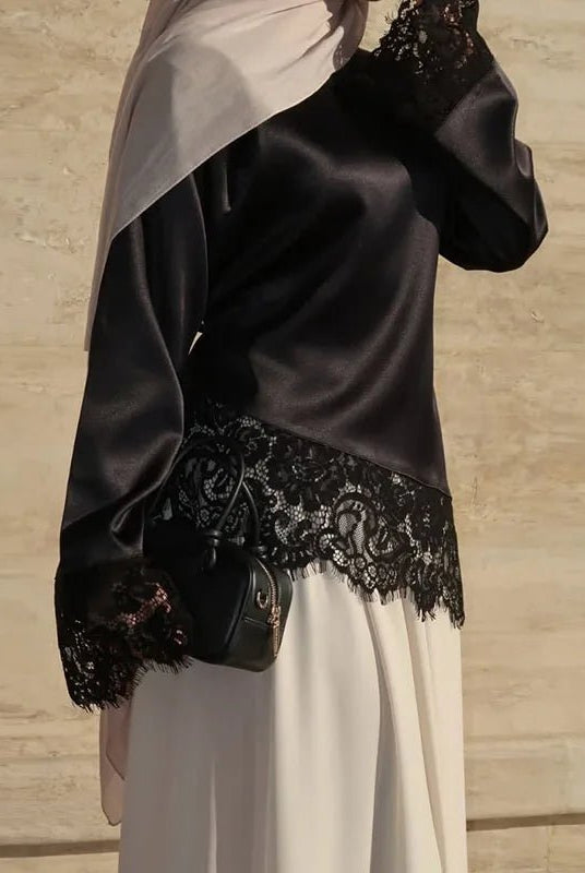 ZEYA - Danica Lace Satin Long Sleeve Top