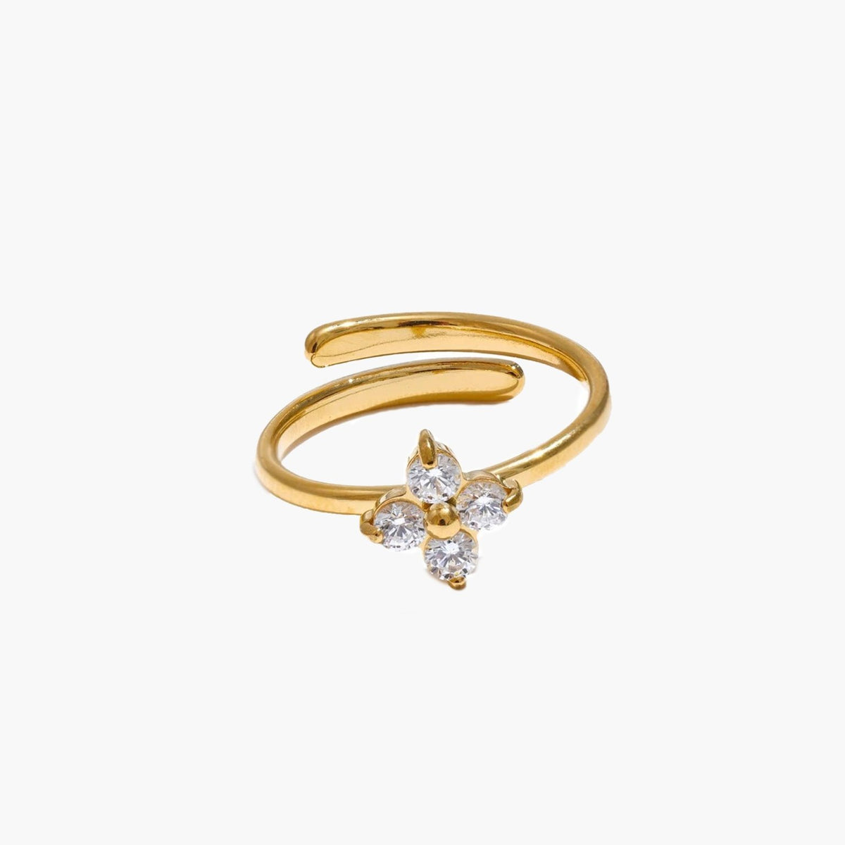 ZEYA - Desiree - Adjustable Stainless Steel Flower Ring with Sparkling Cubic Zirconia