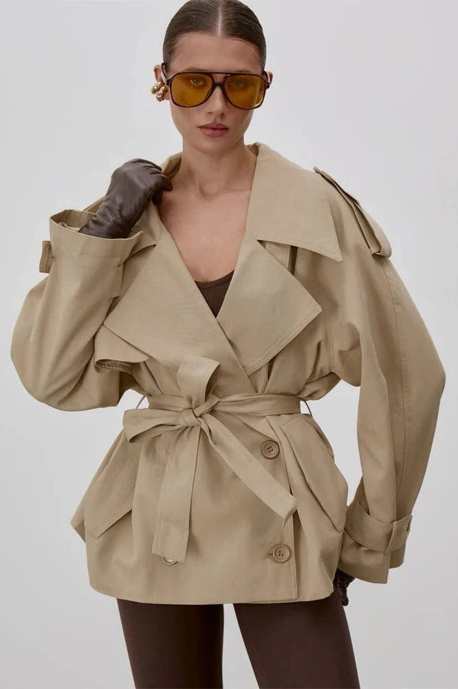 ZEYA - Donna Lace Up Stand Collar Trenchcoat