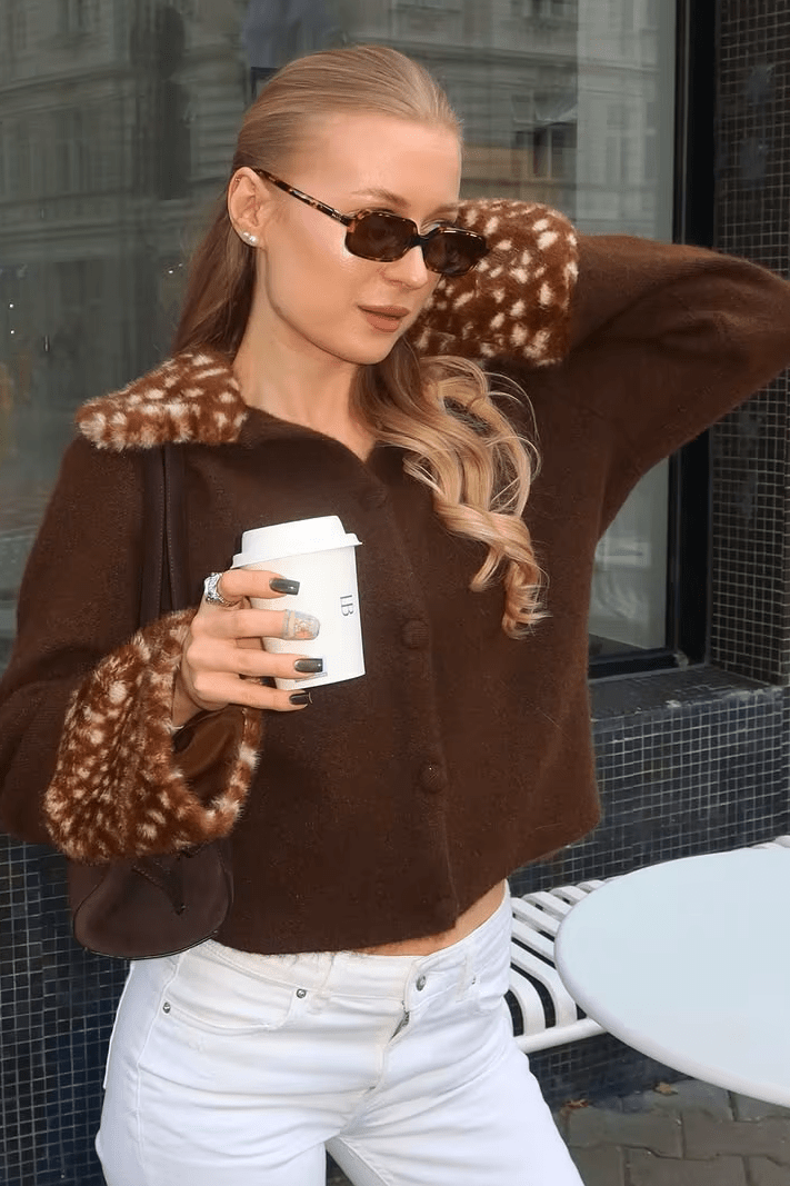 ZEYA - Emilia Faux Fur Trim Knit Cardigan