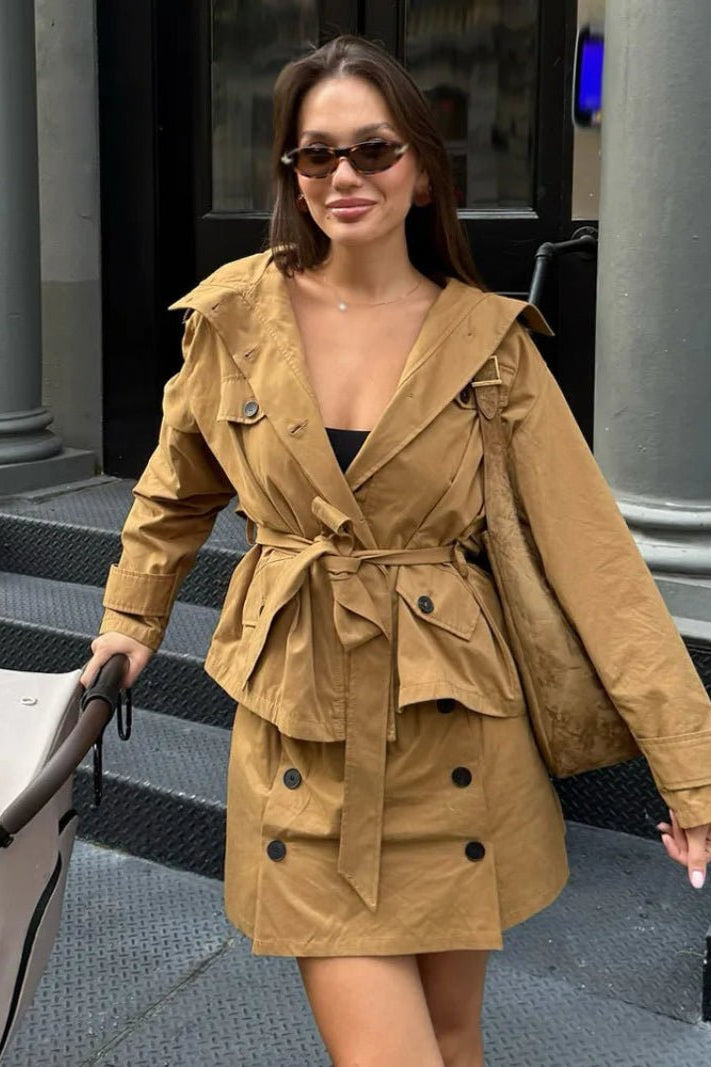 ZEYA - Emily High Collar Belted Jacket & Skort Set