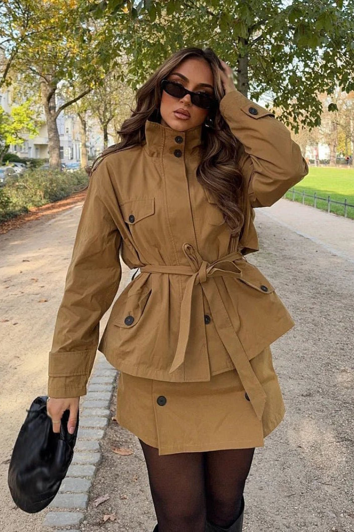 ZEYA - Emily High Collar Belted Jacket & Skort Set