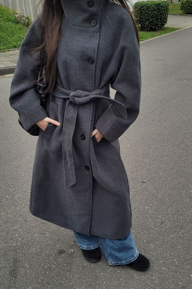 ZEYA - Feline Long Belted High Collar Coat