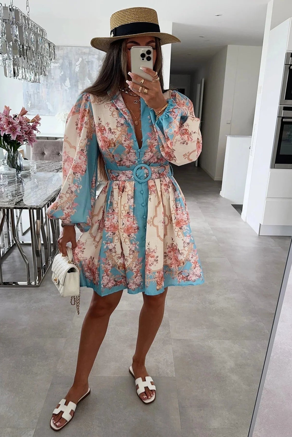 ZEYA - Gianna Belted Floral Midi Dress