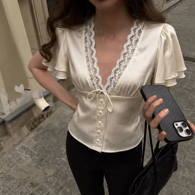 ZEYA - Greta Satin Button Blouse