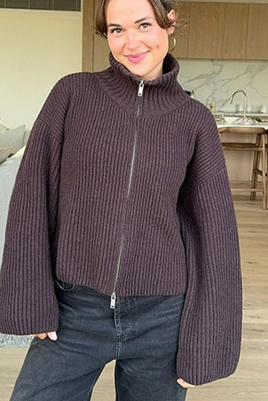 ZEYA - Hanna High Neck Zip-Up Cardigan