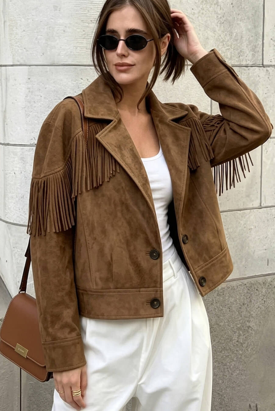 ZEYA - Helen Faux Suede Lapel Cropped Jacket