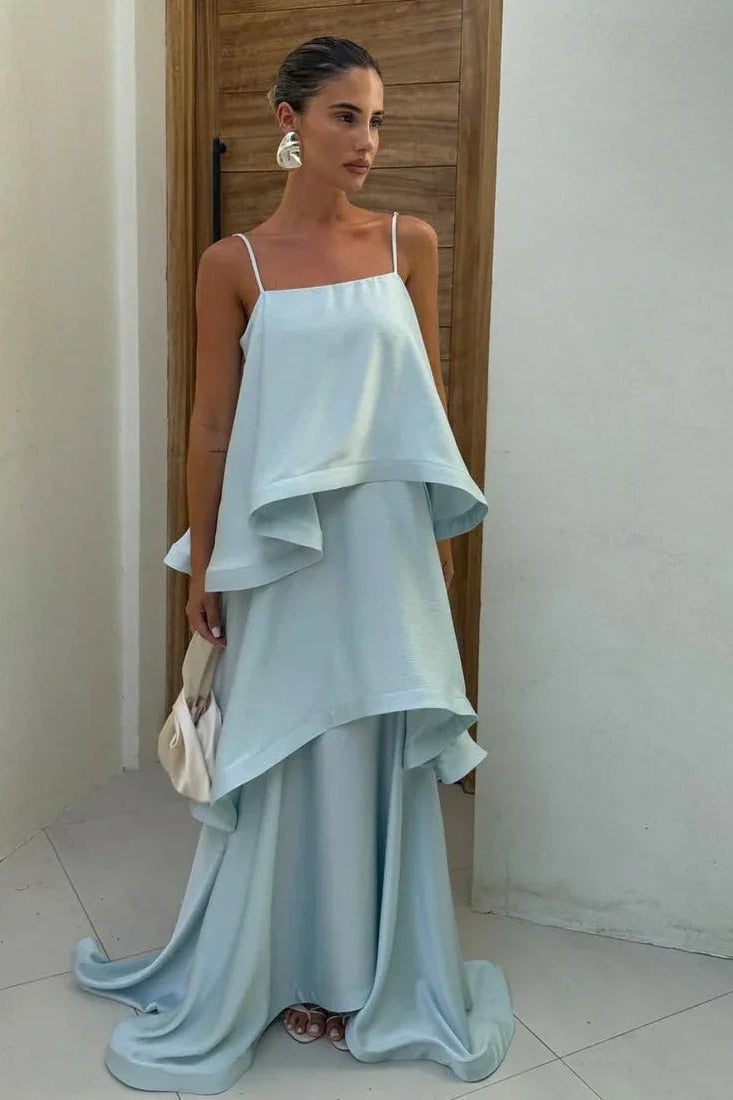 ZEYA - Jamila Tiered Ruffle Satin Maxi Dress