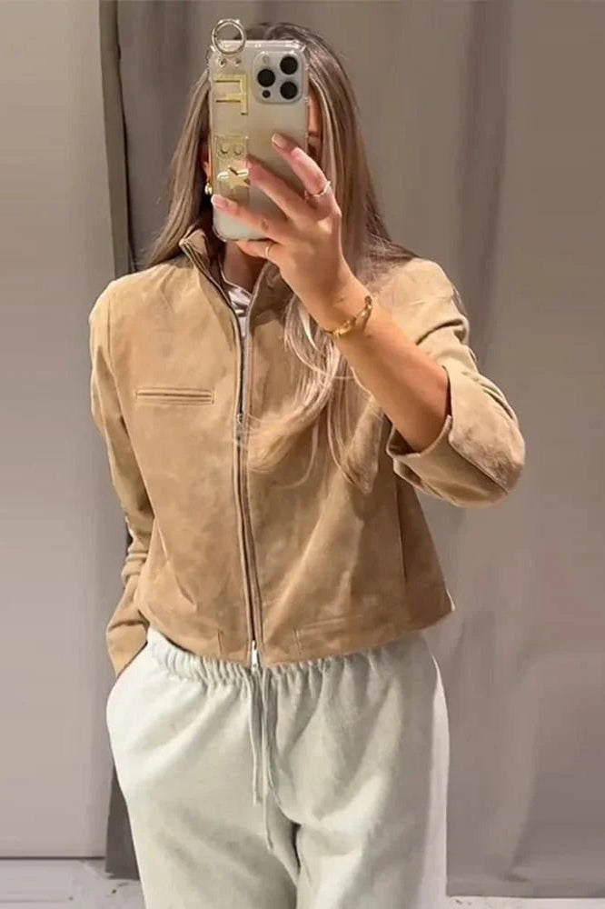ZEYA - Jennelyn Suede Jacket with Stand Collar