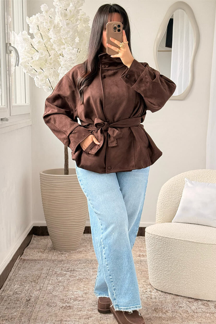 ZEYA - Josie Funnel Faux Suede Trench Coat