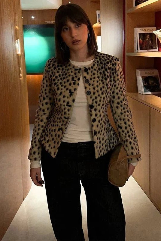 ZEYA - Katie Leopard Faux Fur Cropped Jacket