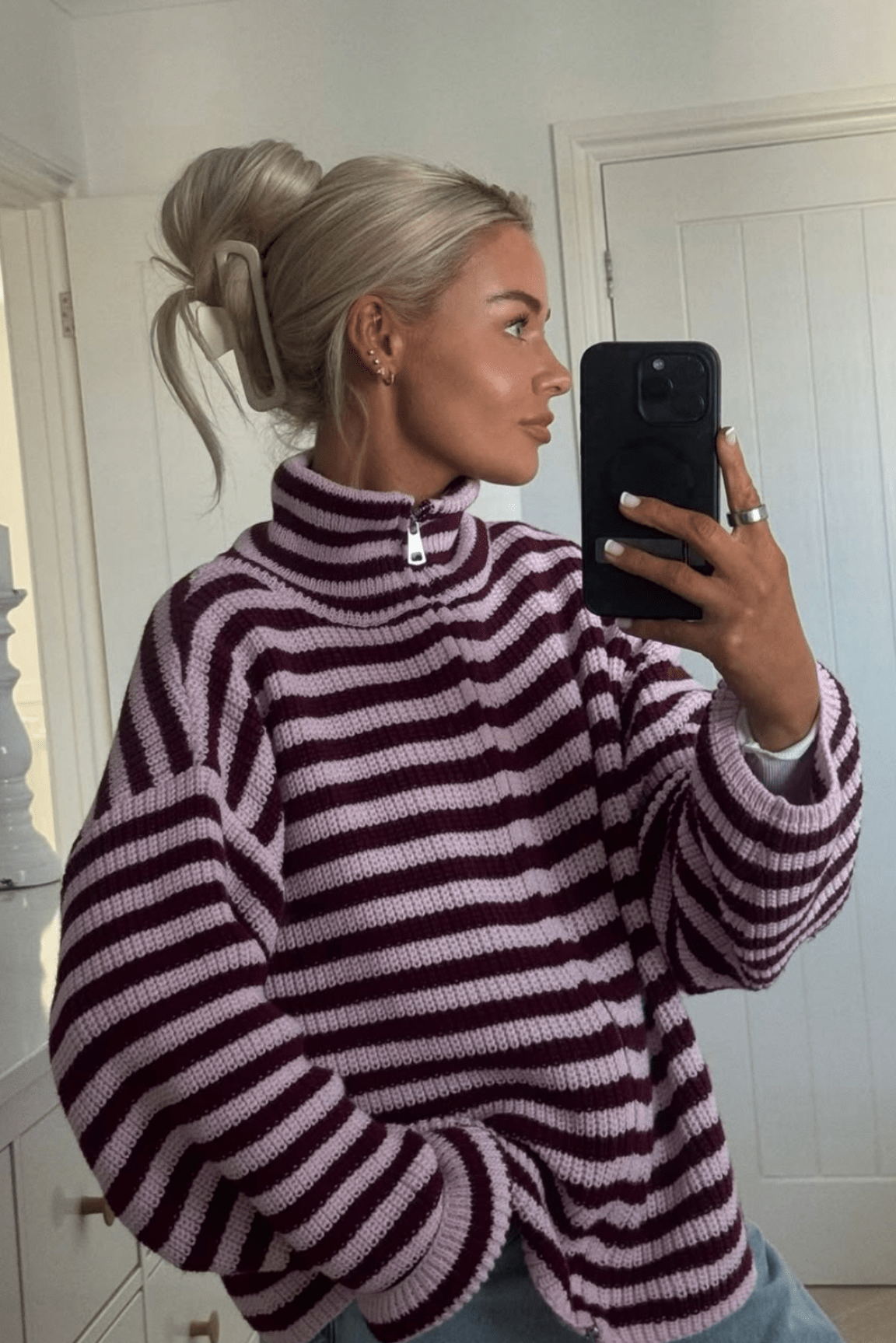 ZEYA - Leah Striped Knit High-Neck Sweater
