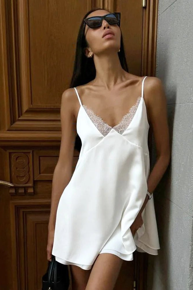 ZEYA - Lucille V Neck Satin Mini Dress