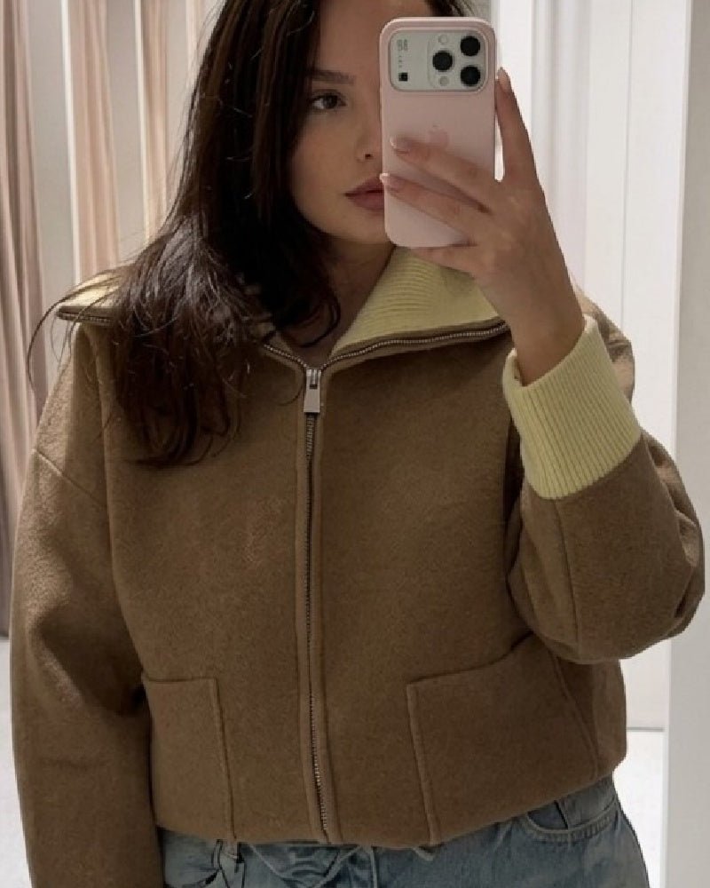 ZEYA - Monica Contrast Zip-Up Knit Cardigan