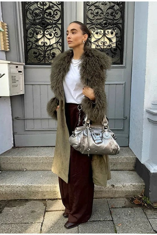 ZEYA - Naomi Patchwork Faux Fur Collar Coat