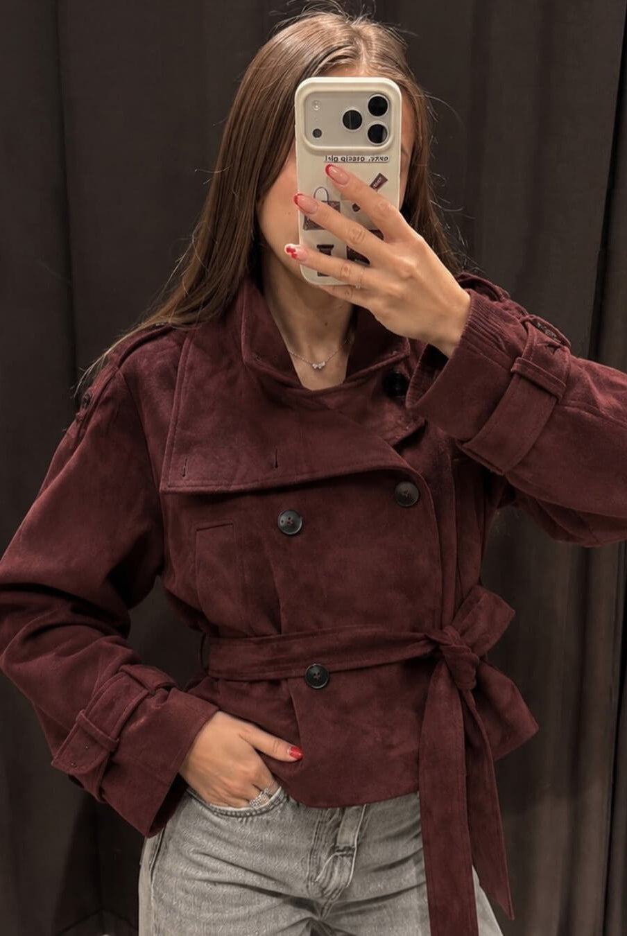 ZEYA - Nicole Funnel Neck Faux Suede Belted Jacket
