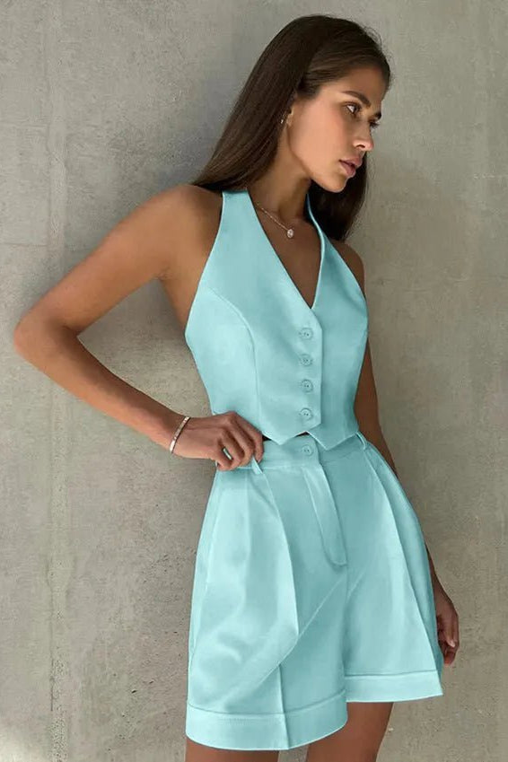 ZEYA - Nicole Tailored Halter Vest & Shorts Set