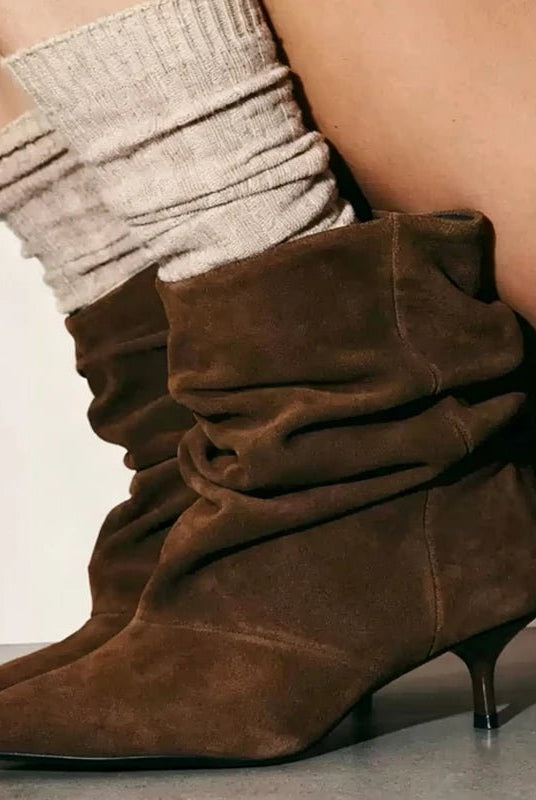 ZEYA - Nina Faux Suede Ruched Ankle Boots