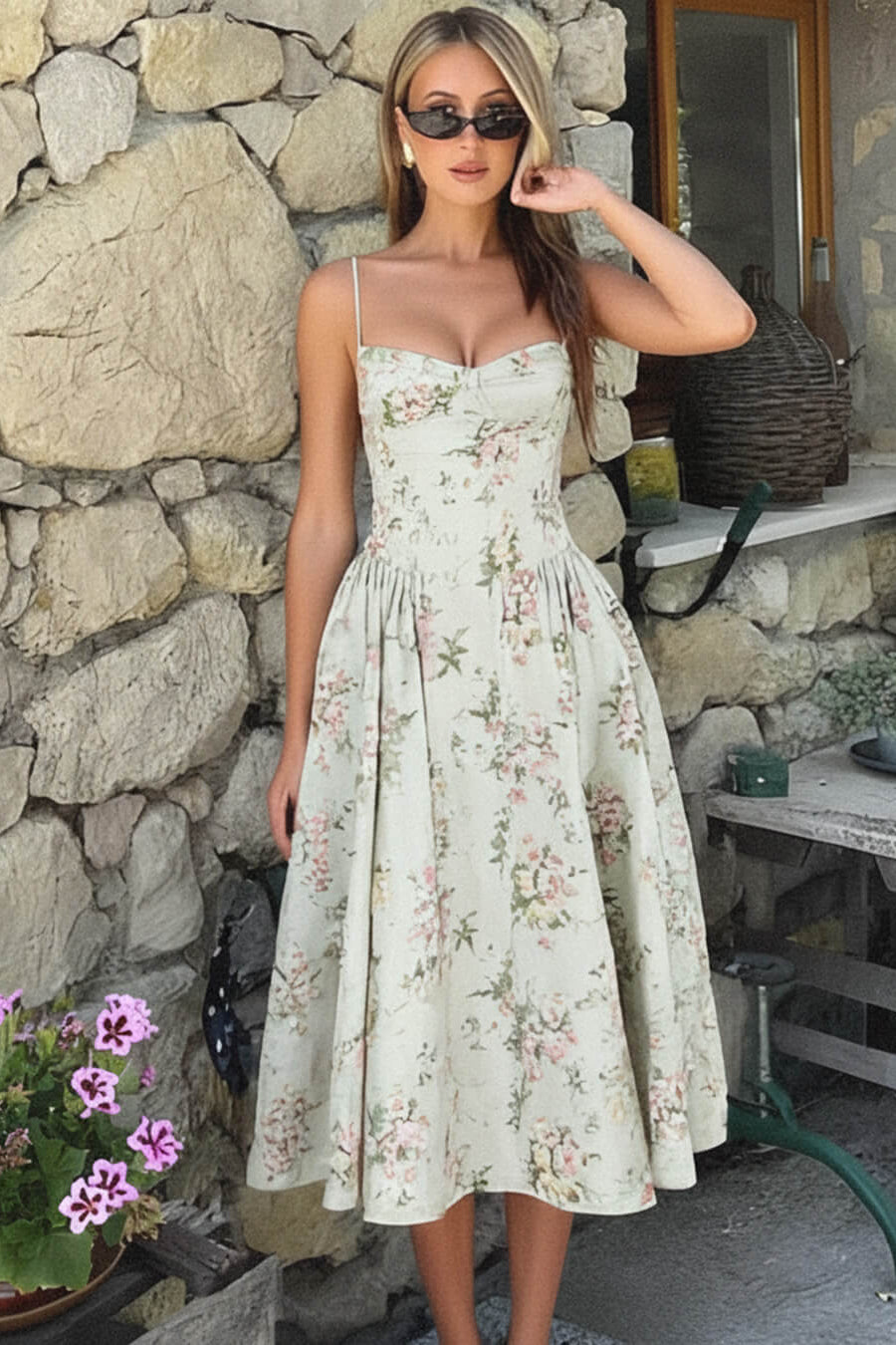 ZEYA - Ria Vintage Floral High Waist Midi Dress