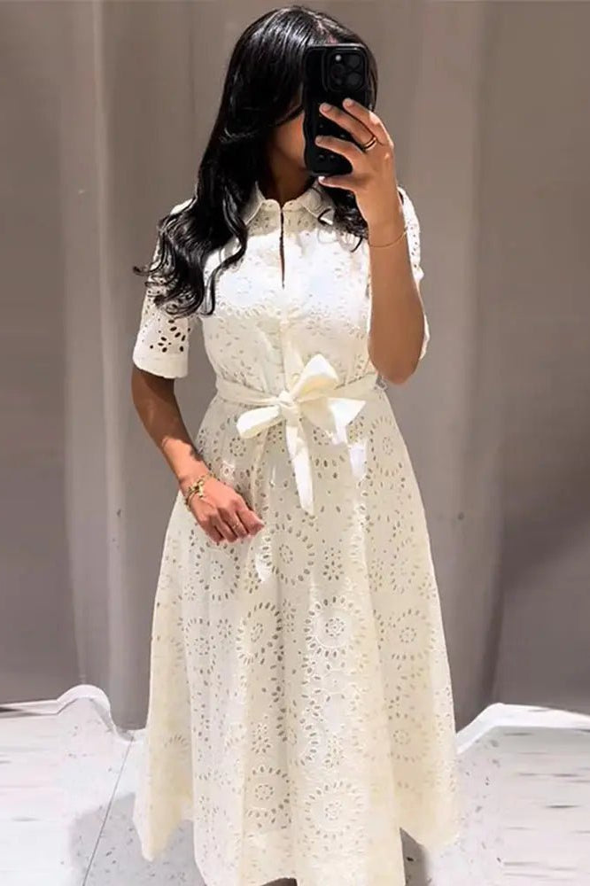 ZEYA - Rosie Embroidered Belted Midi Dress