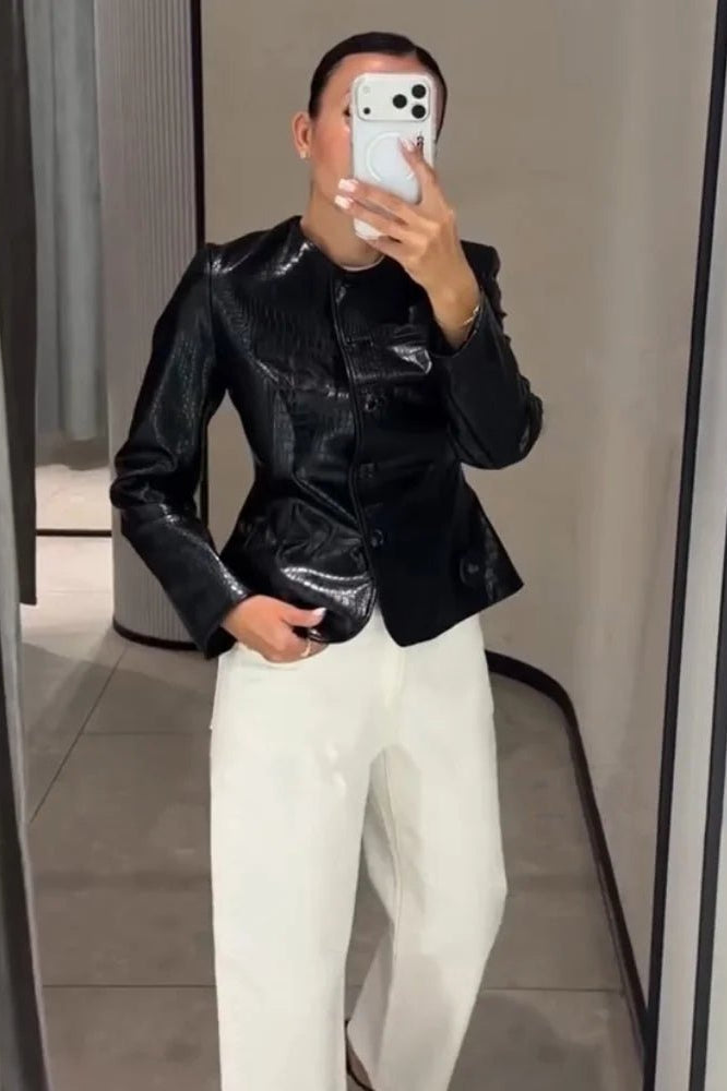 ZEYA - Ruth Croc Embossed Faux Leather Jacket