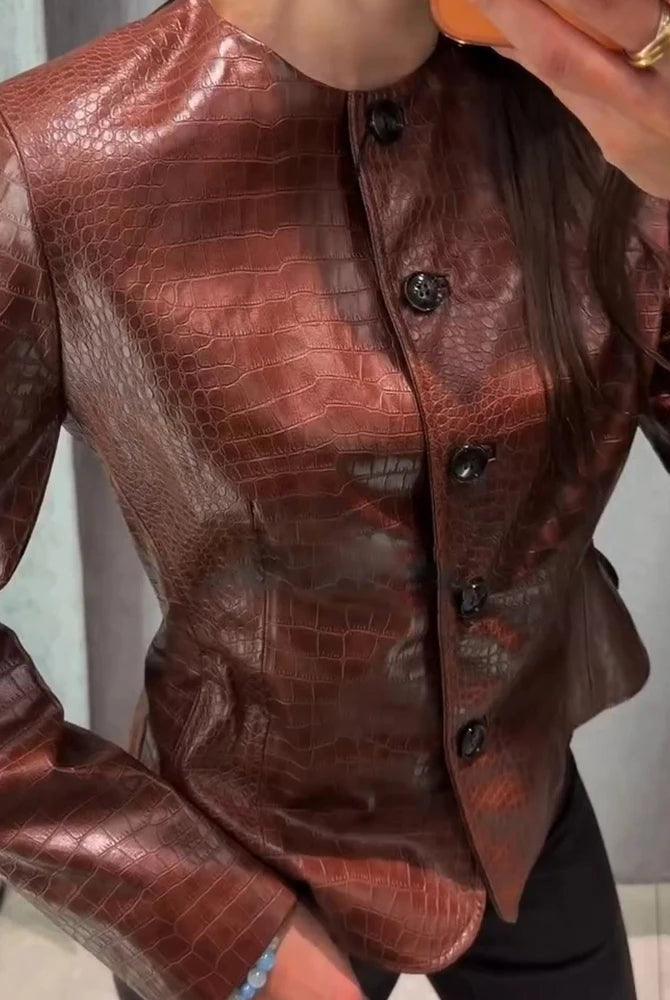 ZEYA - Ruth Croc Embossed Faux Leather Jacket