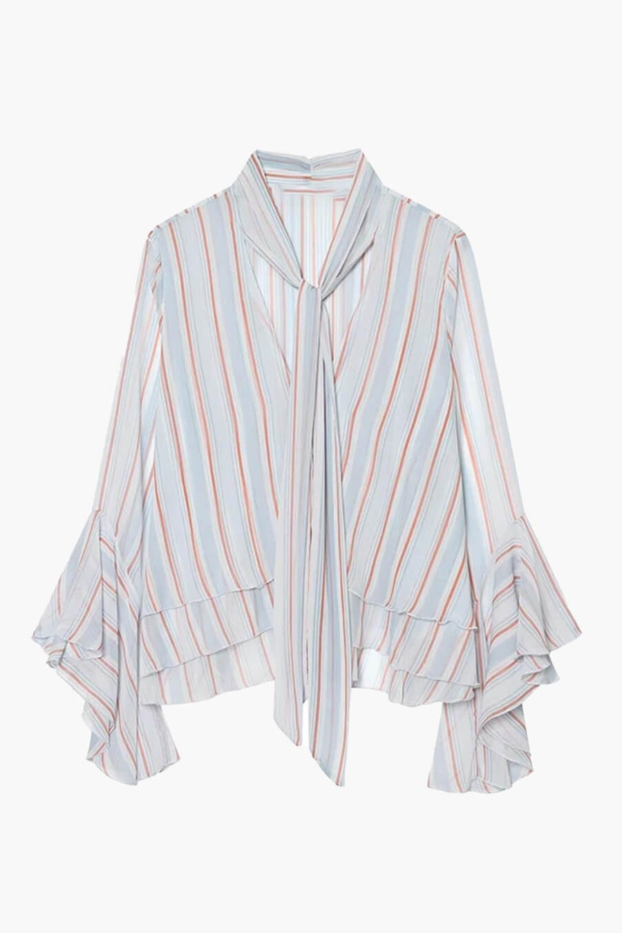 ZEYA - Sandra Stripe Ruffle Tie-Neck Blouse