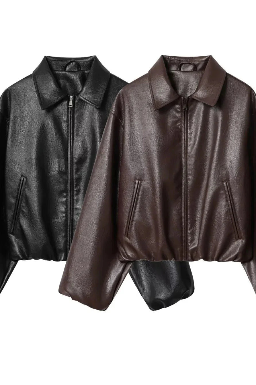 ZEYA - Sienna Faux Leather Bomber Jacket